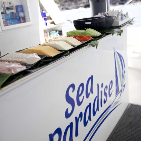 Hoku Nui fresh sandwich bar — snorkel tours Kona and manta ray tours include fresh food, Sea Paradise Kona Hawaii seaparadise.com