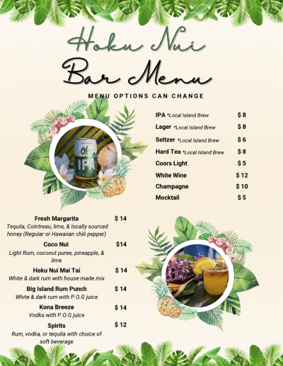 sea paradise bar menu